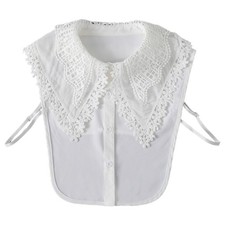 Women Layered Lapel False Collar Hollow Floral Lace Chiffon Half Blouse Dickey
