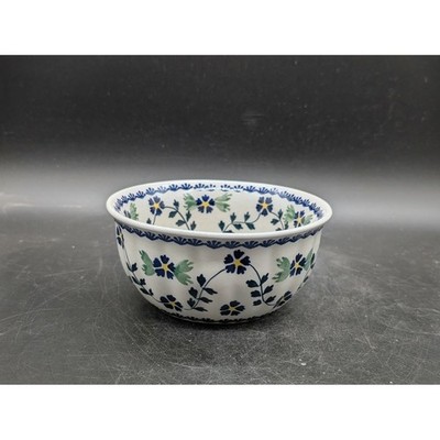 Ceramika Artystyczna Polish Pottery Blue Floral Fluted Bowl Boleslawiec 501 5''