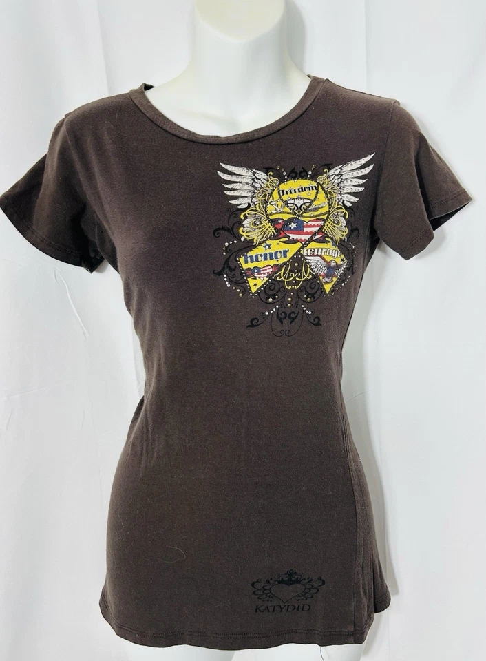 Camiseta bebé Katydid vintage talla M alas Y2K motociclista grunge consciente del cáncer de mama EE. UU. Foto 2 de 4