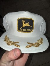 John Deere Hat Vintage Snapback Scrambled Eggs USA Large Patch Logo WHITE