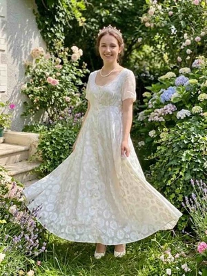 Robe Longue Vintage Coton mélangé, T. 40...Style Romantique Bohème., Mariage - Photo 1/4