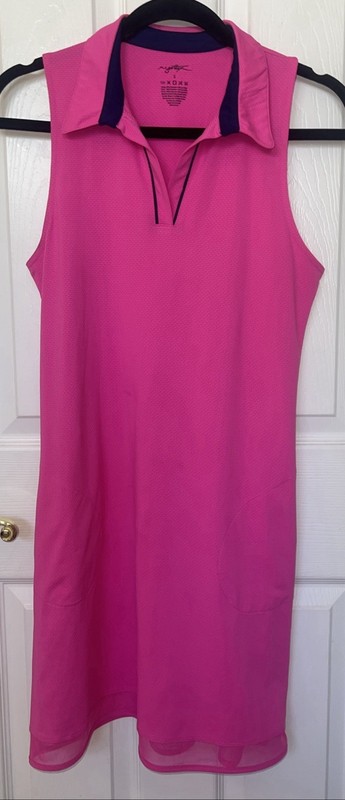X GOTTEX HOT PINK Sleeveless Golf & Tennis Dress Sz S Navy Piping, Zip Pockets