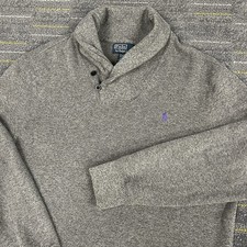 Polo Ralph Lauren Shawl Collar Pullover Sweater Mens Large Gray Cotton Pony Logo