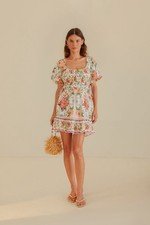 Farm Rio Off-White Bloom Garden Euroflax Premium Linen Boho Large Mini Dress