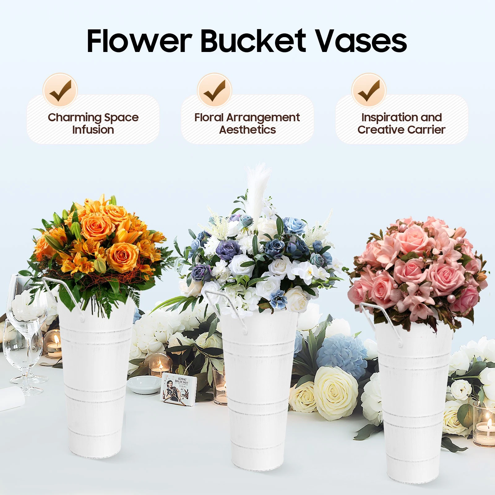 8PCS Metal Vases Flower Vases Cylindrical Bouquet Flower Bucket Vase Stand Vase