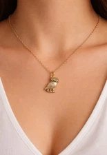 Greek Owl (17mm) Pendant - Gold Plated - with information card [GOPG]