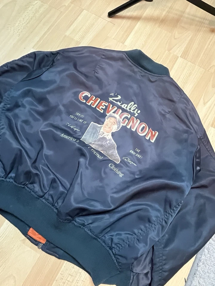 CHEVIGNON Rally Save Bonds Vintage Bomber MA-1 Jacket Navy Size M Rare - Image 3 of 4