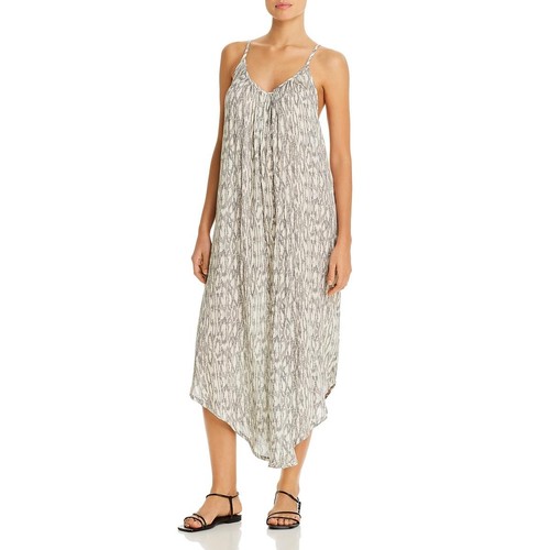 J Valdi Women's Printed Lattice Back Cover Up Dress Swimsuit Blue Size Medium