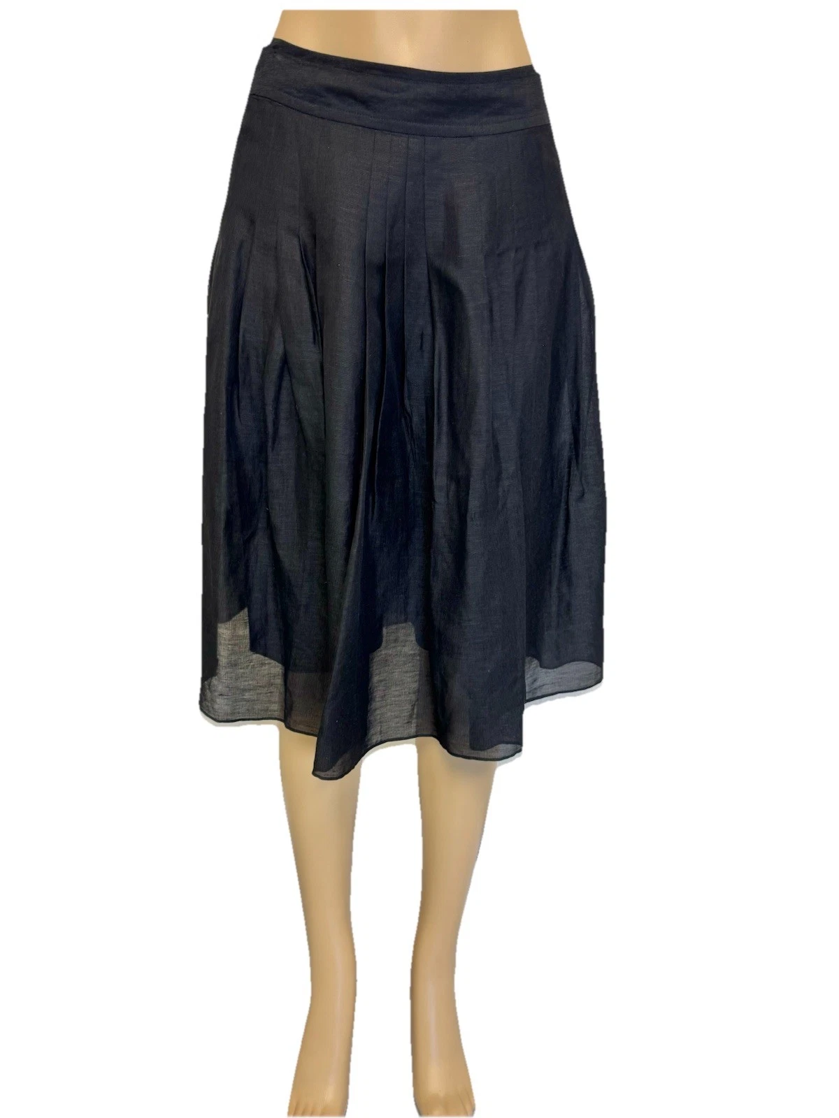 Banana Republic Black Pleaded Skirt Silk Linen Blend Sz 2 Or S
