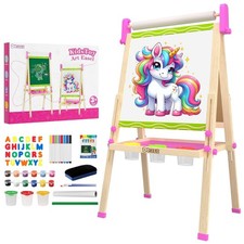 Easel for Kids,Adjustable Wooden Kids Art Easel with Paper Roll,Double-Sided ...