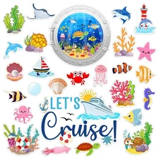 27 PCS Cruise Ship Door Magnets Decorations Cute Ocean Animal and Plants Magn...