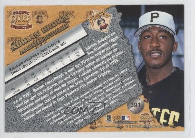 1998 Pacific Crown Collection Silver Adrian Brown #391 - Image 2 of 2