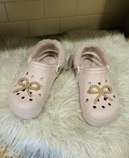 Crocs Baya Lined Fuzz Strap Clogs Barely Pink Women  s Size 8 New w/Jibbitz