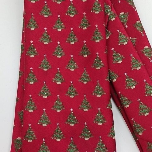 Noel Red Christmas Necktie Mens Holiday Tie Festive Tree Print Formal Accessory - Picture 2 of 3