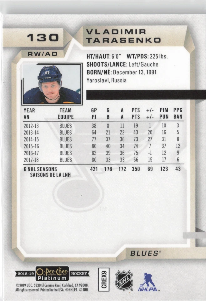 2018-19 O-Pee-Chee Platinum #130 Vladimir Tarasenko - Image 2 of 2