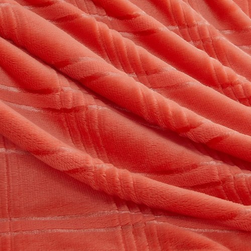 KORBLISS Super Soft Flannel Throw Blanket 50x60 Inches Premium Coral Strip - Picture 5 of 7