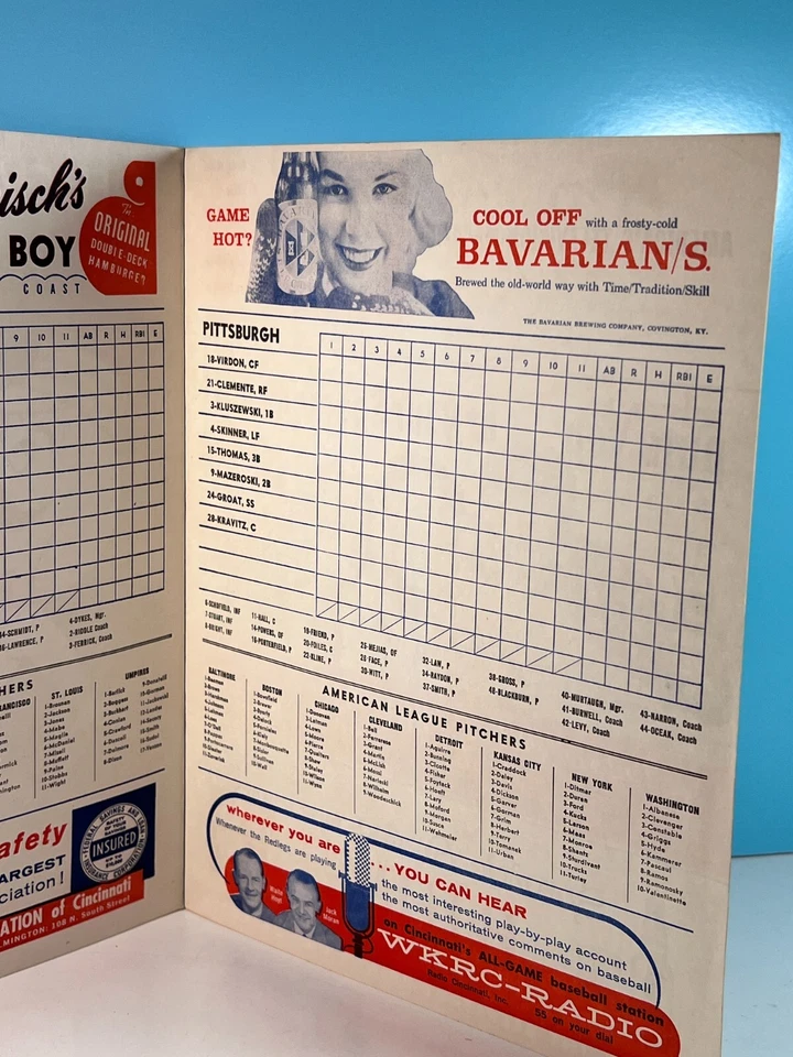 1958 Cincinnati Reds Baseball Program vs Pirates Unscored HIGH GRADE!🔥Robby MAZ - Image 3 of 4