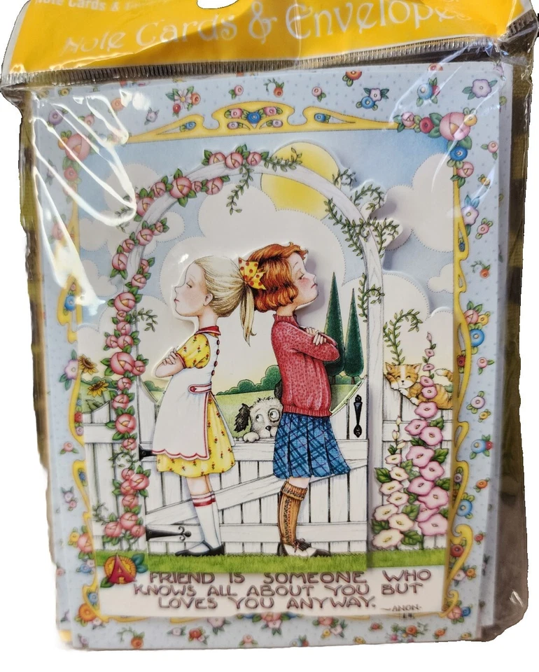 Juego de 4 tarjetas y sobres en blanco Mary Engelbreit Dimensional Friend Loves You Foto 2 de 4