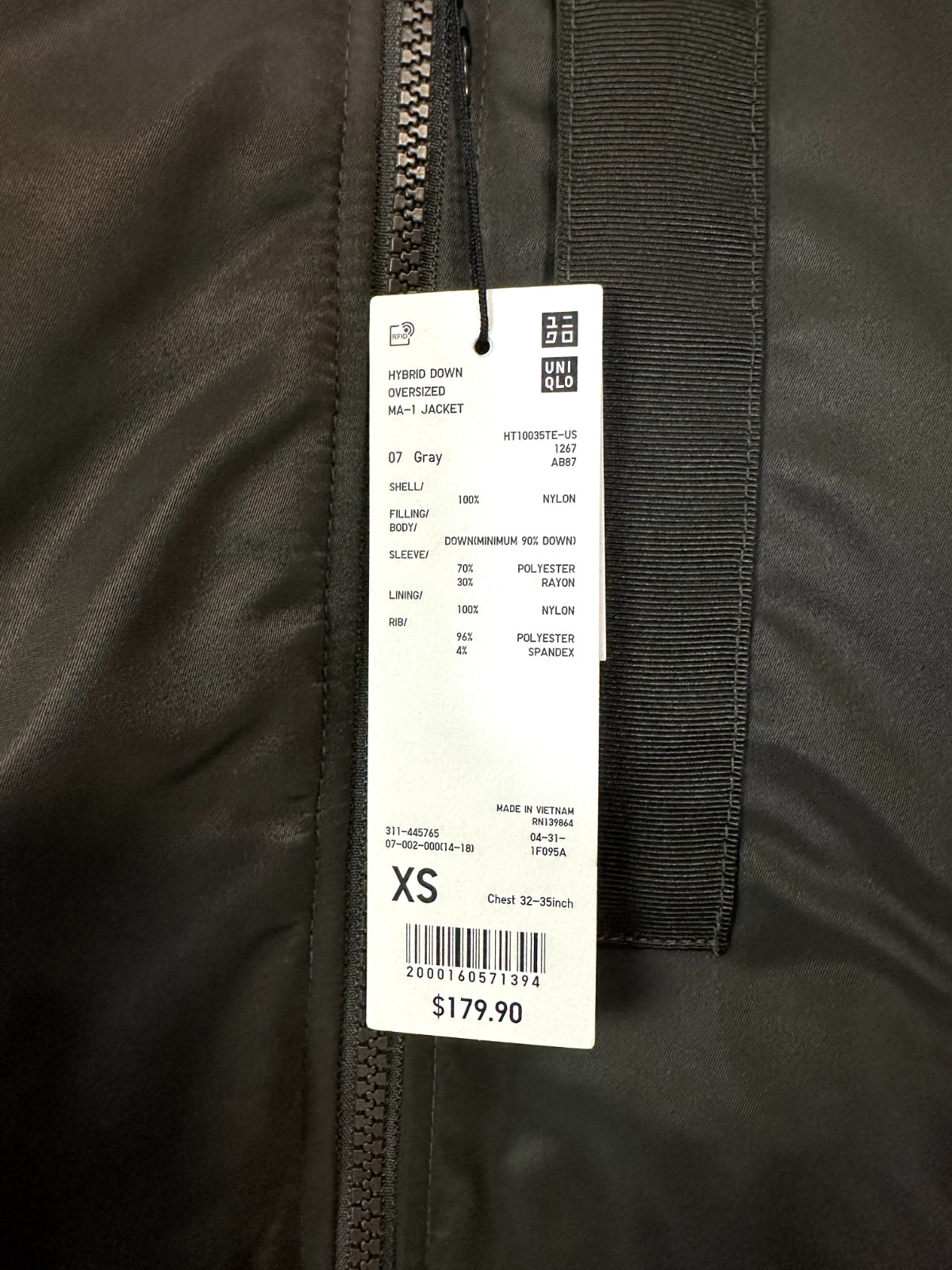 Uniqlo +J oversized hybrid down M-A1 bomber blouson grey Jacket XS image 3