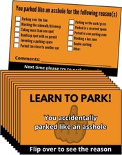 You Parked Like an 4sshole Pack of 100 Bad Parking Cards Practical Joke Card