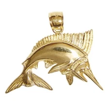 New 14k Yellow Gold Marlin Fish Pendant