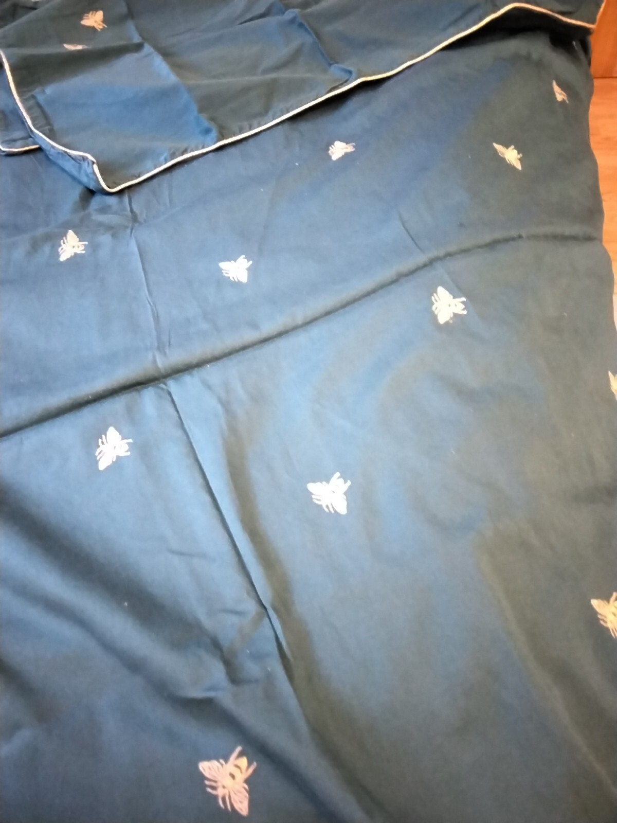 BIBA Green & Embroidered Gold Bee Design Double Duvet Cover With