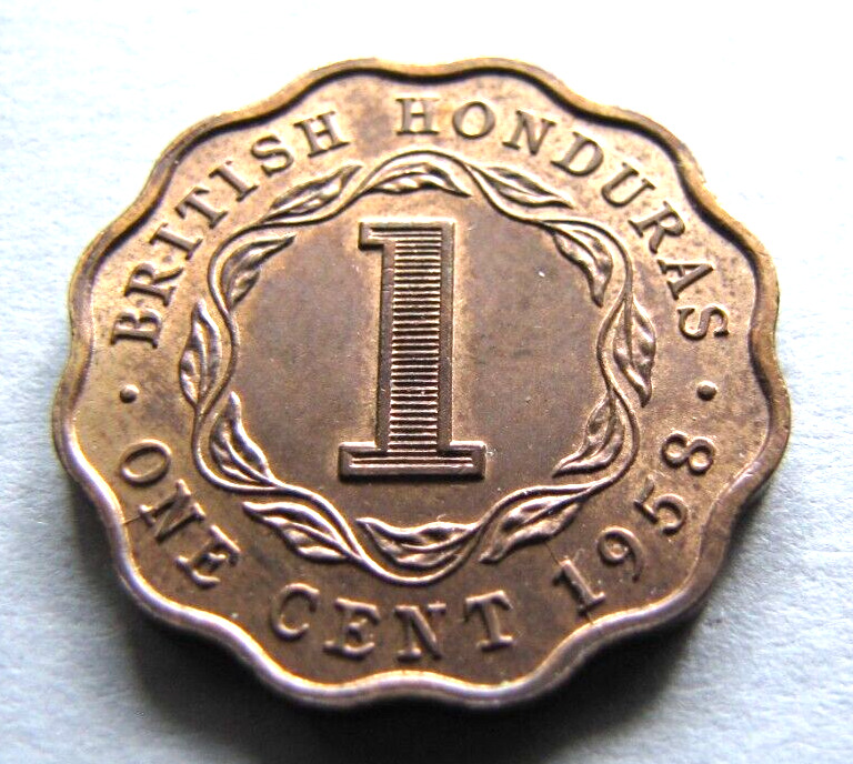 British Honduras KM30 1 Cent 1958 red-brown UNC.  Rare grade for year.