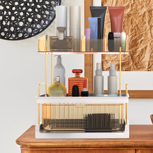 Luxury 3-Tier Bathroom Makeup Organizer w/ Drawer Countertop Skincare Organizer - Picture 10 of 22