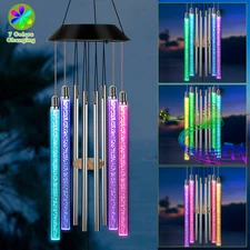 Color Changing Solar Wind Chimes LED Lights Large Deep Tone Resonant Bell Tubes