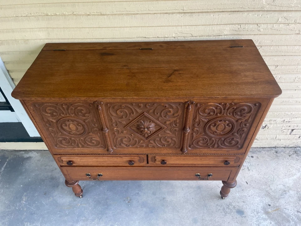 Antigua manta victoriana de 1890 cara viento norte roble/cedro cofre Foto 3 de 4