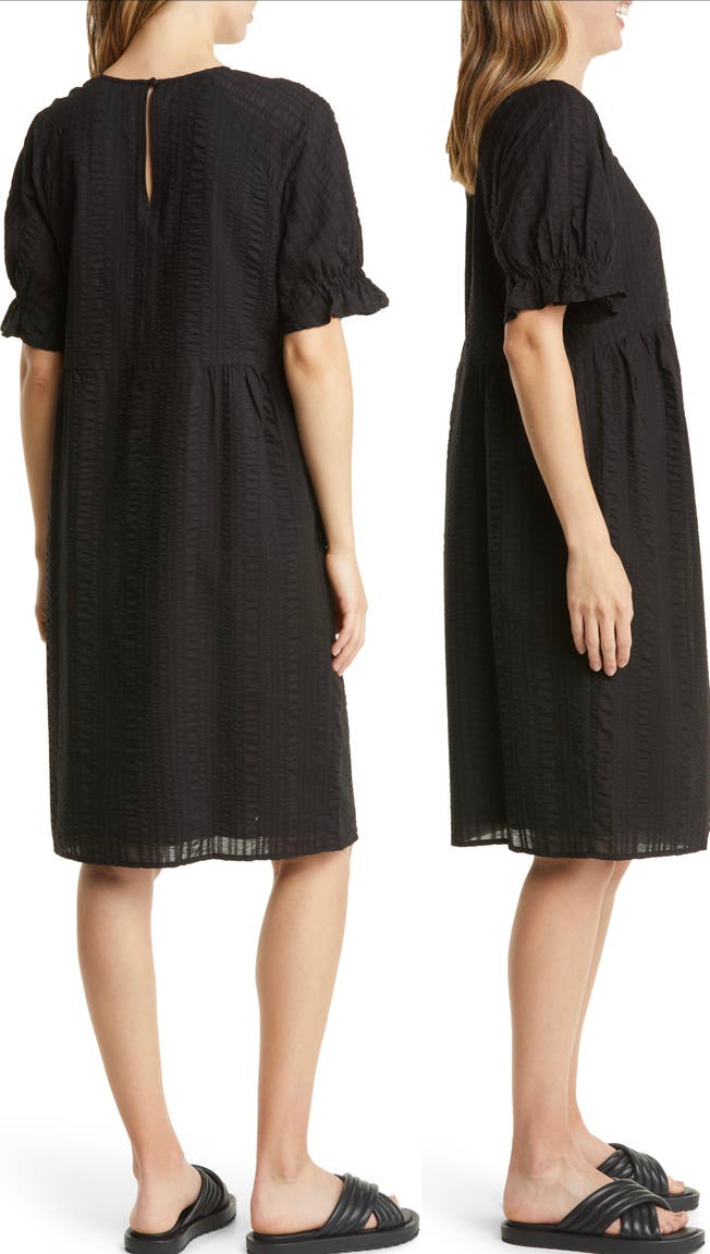 NORDSTROM Women S Cotton Shift Dress Puff Sleeve Black Lined NORDSTROM Women S Cotton Shift Dress Puff Sleeve Black Lined
