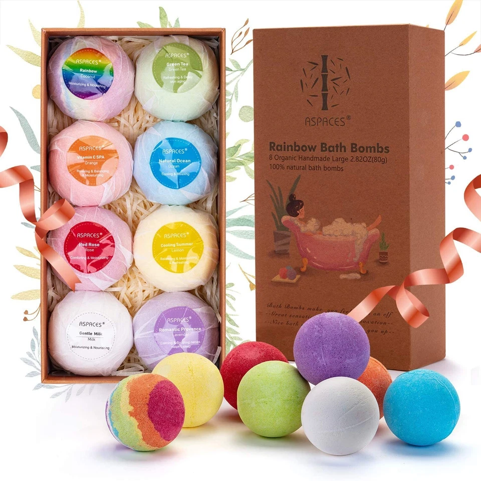 8 Organic Handmade Rainbow Bath Bombs 100% Natural Bath Bombs (ASPACES)