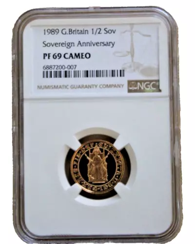 1989 Great Britain Gold 1/2 Sovereign  PROOFF 69 PF69 CAMEO NGC