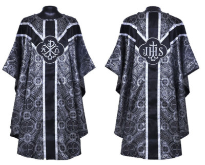 Black Silver gothic vestment,stole & 5pc mass set Gothic chasuble,casula,casel