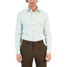 Alfani Mens Geometric Stretch Button-Down Shirt, M,15-15.5, 32-33