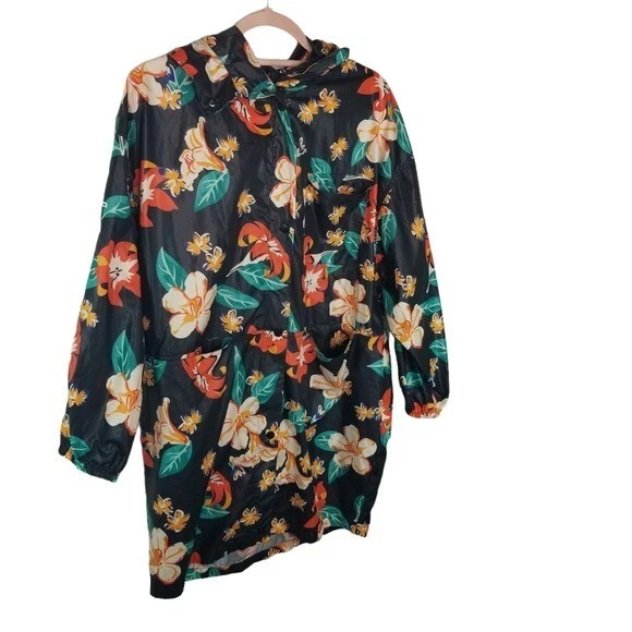 Zara Negro Floral Plantas Tropicales Chubasquero Mujer XS Oversize Foto 2 de 4