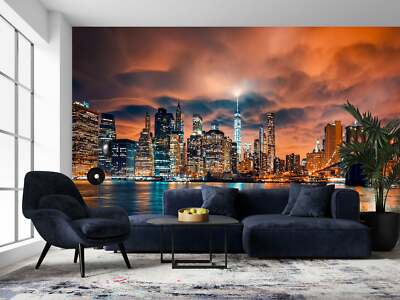 Manhattan at Sunset Wallpaper - Large Wall Mural, Self-adhesive Fabric