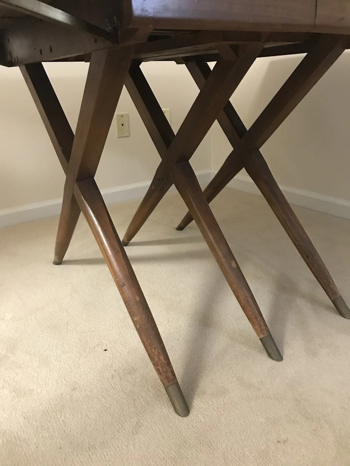 "Mesa de comedor moderna Mid Century extensible madera oscura X patas 80"" X 38"" vintage" Foto 2 de 4