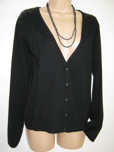 HEMA Strickjacke mit Pailletten Weich schwarz Viskosemischung Knöpfe, M/L - Bild 2 von 9