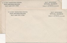 2 Vintage U. S. Navy Recruiting Station, Salt Lake City, Utah Envelopes, Unused