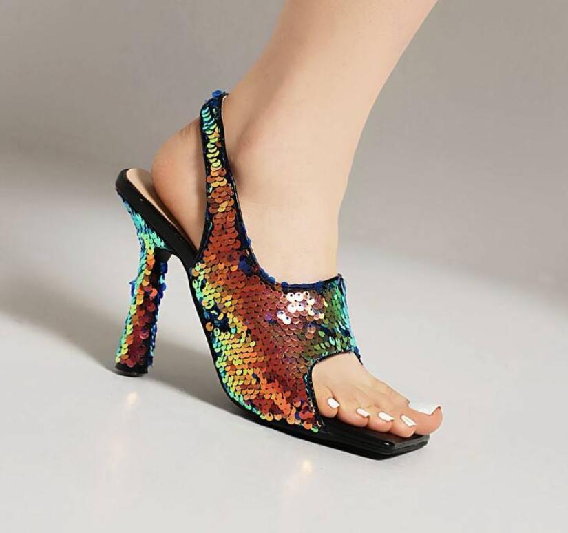 PANTOFOLA D’ORO Pantofole donna paillettes party tacco alto punta aperta tacchi a spillo palco serale