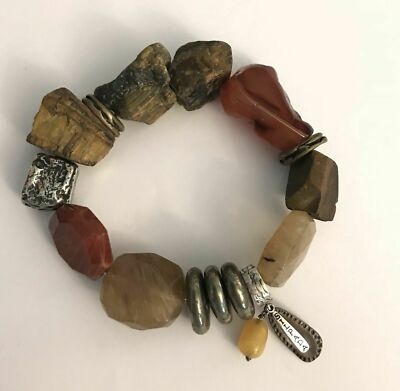 Silpada Sterling Silver Agate Tigers Eye Heat Wave Stretch Bracelet B2449 