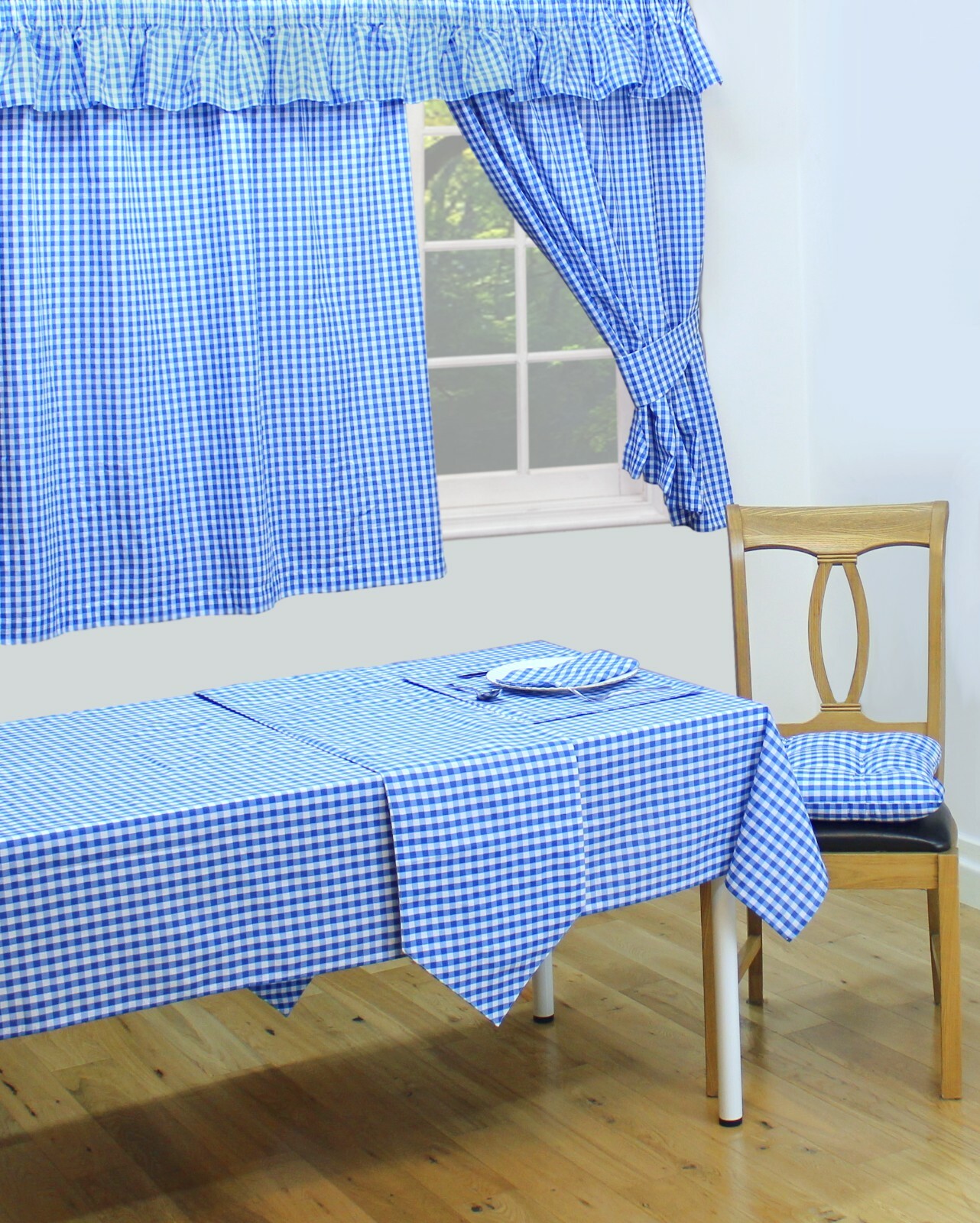 Gingham Check Bluebell 33cm x 46cm 2 Place Mats Kitchen 100% Cotton