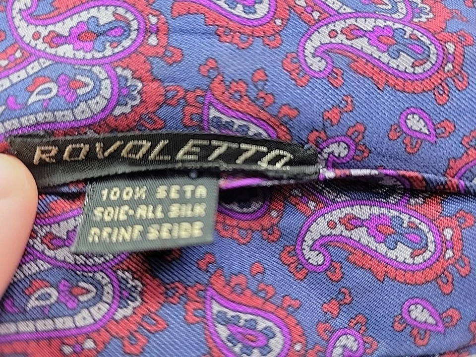 Corbata Rovoletto Venezia Silk Cravat Ascot Azul y Rojo Paisley Diseñador Formal para Hombres Foto 4 de 4