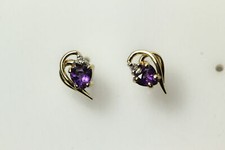 Heart Shaped Purple Stones Stud Earrings 14k Yellow Gold 1.3 g EAR4821 