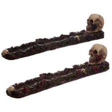 GOTHIC PAGAN SKULLS AND ROSES INCENSE STICK ASHCATCHER/BURNER, BN, FREE