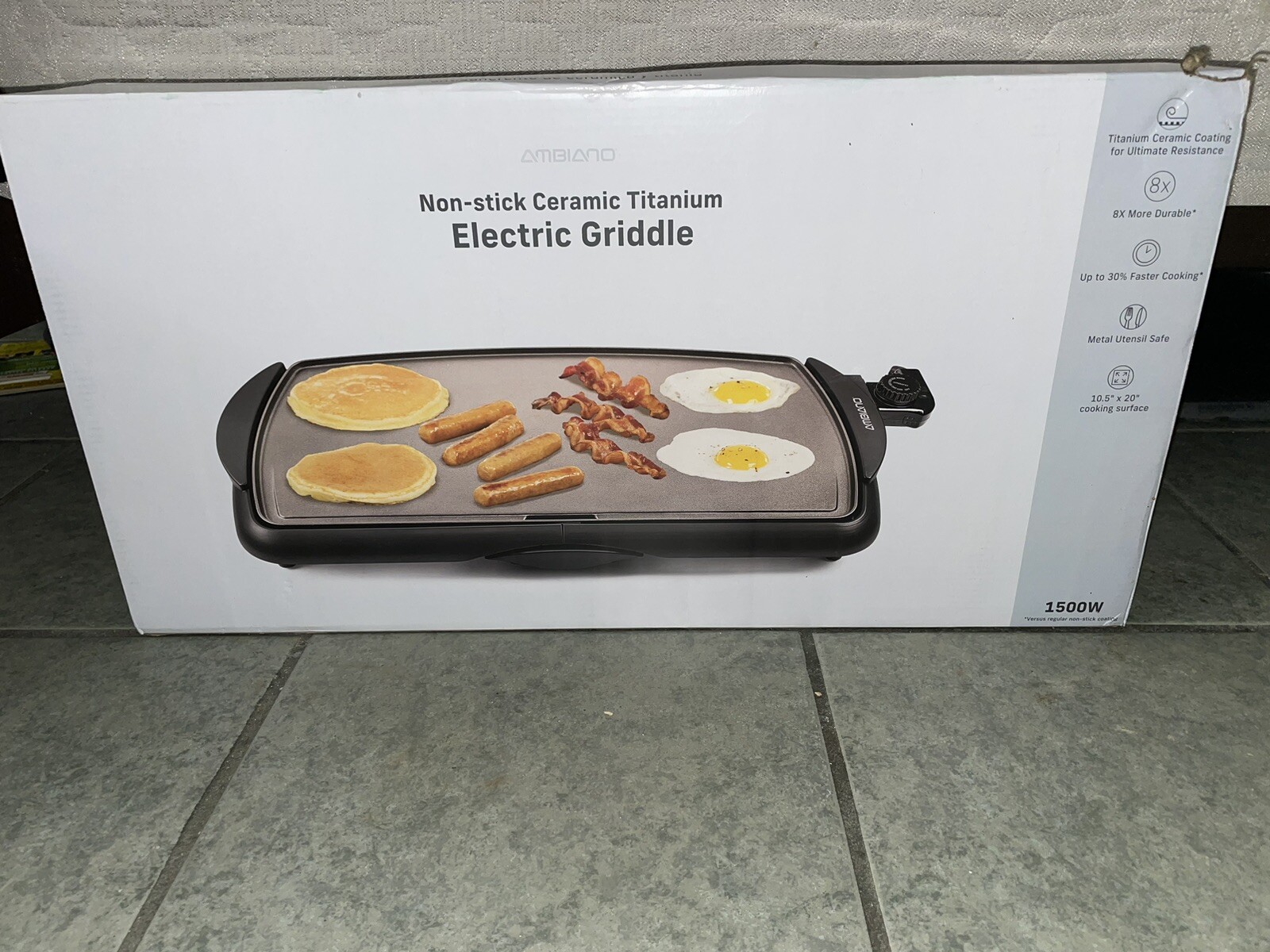 AMBIANO Nonstick Ceramic Titanium Electric Griddle NIB sealed 1500W 10