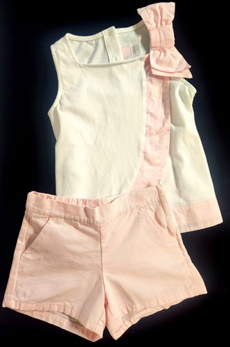JANIE AND JACK Tank Top & Shorts Set Outfit Girls Size 6Y Pink Bows Dressy Prep - Picture 8 of 8