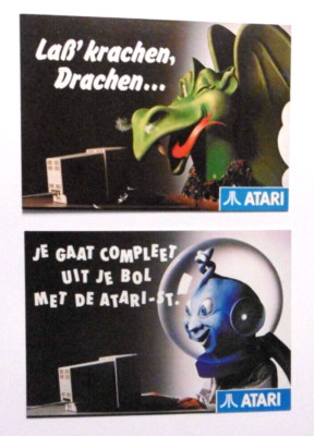 2 Stück Werbe-Aufkleber Atari Alien + Drache Videospiele Konsole Game 80er