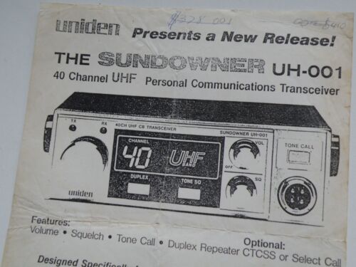 DEALER SALES & ADVERT. SHEET *UNIDEN SUNDOWNER UH-001* UHF CB RADIO TRANSCEIVER - Picture 2 of 6